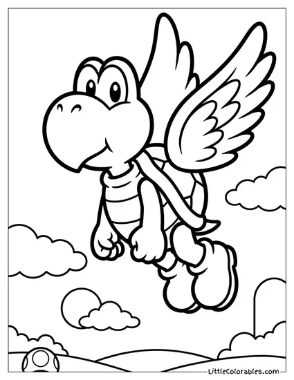 Koopa Paratroopa Flying With Wings Coloring Page