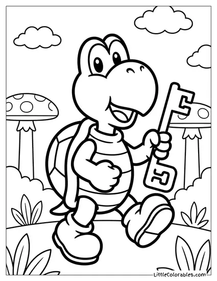 Koopa Troopa Carrying A Key Coloring Page