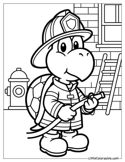 Koopa Troopa Dressed As A Firefighter Coloring Page