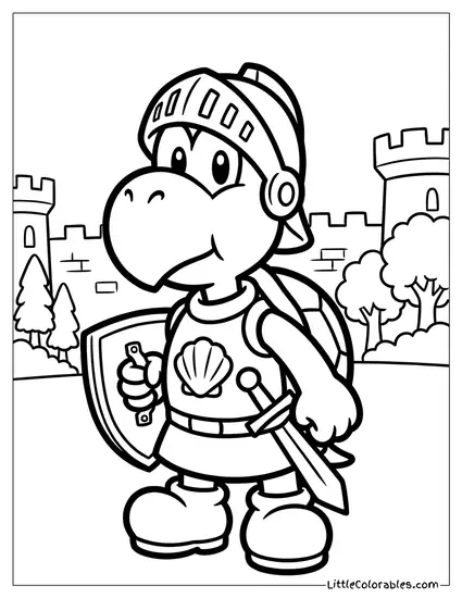Koopa Troopa Dressed As A Knight In Armor Coloring Page