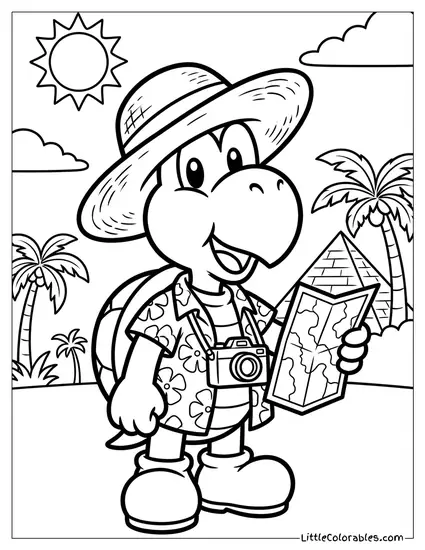 Koopa Troopa Dressed As A Tourist With A Camera Coloring Page