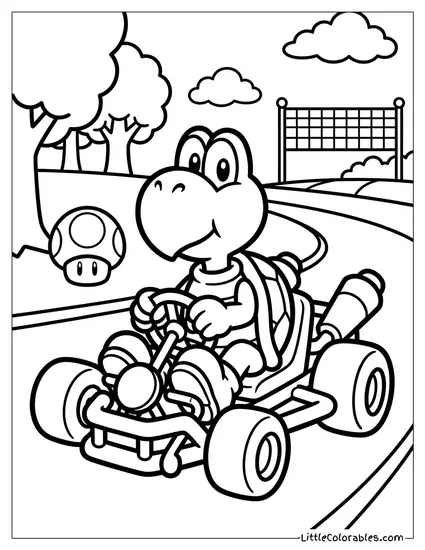 Koopa Troopa Driving A Kart Coloring Page