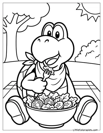Koopa Troopa Eating A Bowl Of Salad Coloring Page