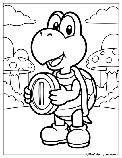 Koopa Troopa Holding A Coin Coloring Page