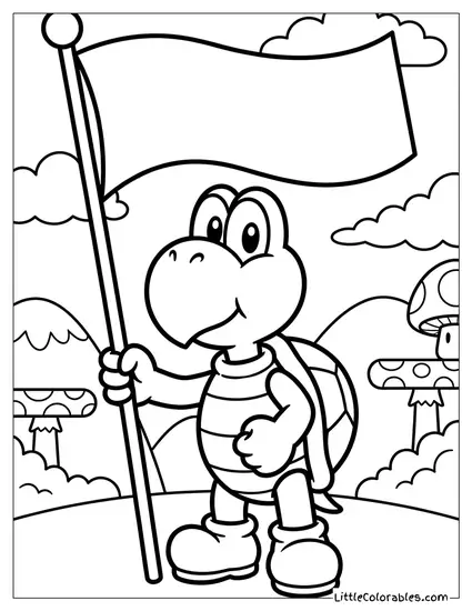 Koopa Troopa Holding A Flag Coloring Page