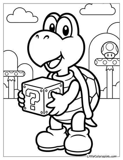 Koopa Troopa Holding An Item Box Coloring Page