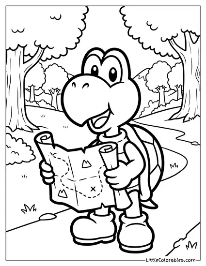 Koopa Troopa Looking At A Map Coloring Page