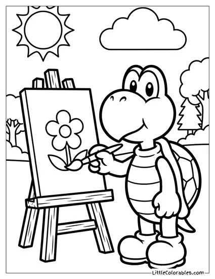 Koopa Troopa Painting On An Easel Coloring Page
