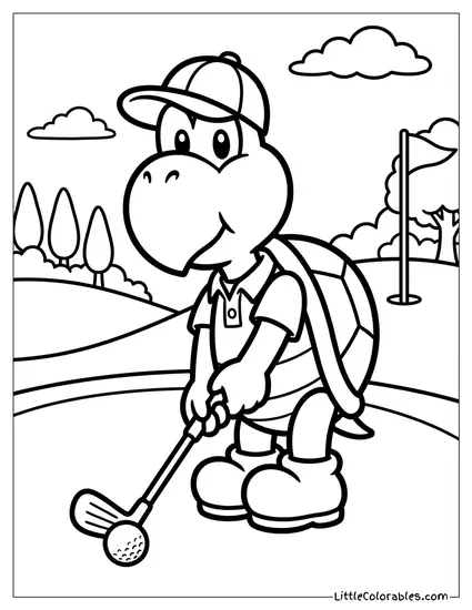Koopa Troopa Playing Golf Coloring Page