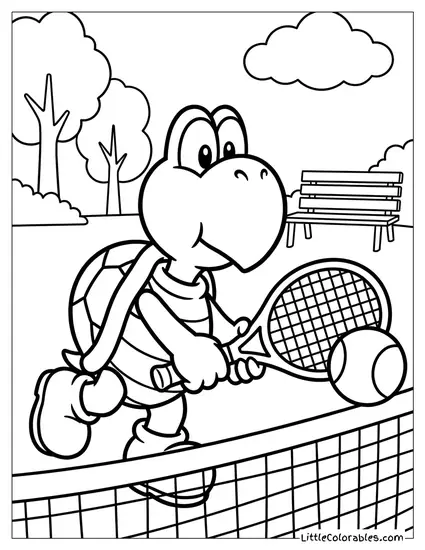 Koopa Troopa Playing Tennis Coloring Page