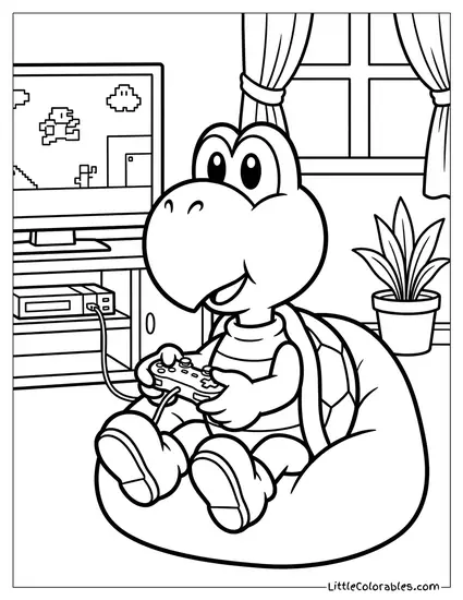 Koopa Troopa Playing Video Games Coloring Page