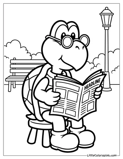 Koopa Troopa Reading A Newspaper With Glasses Coloring Page