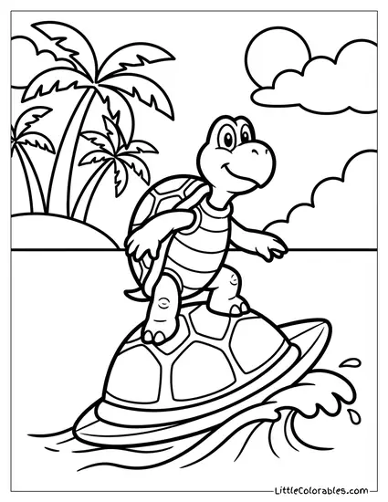 Koopa Troopa Surfing On Its Own Shell Coloring Page