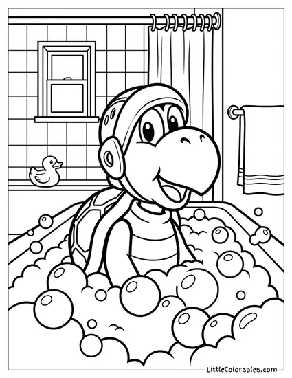 Koopa Troopa Taking A Bubble Bath Coloring Page