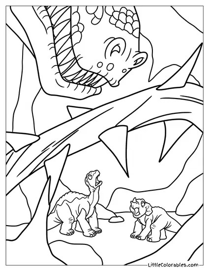 Littlefoot and Cera Scared By Sharptooth Coloring Page