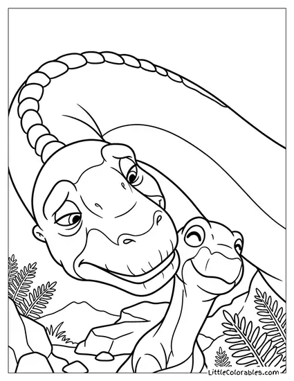 Littlefoot and His Mother Nuzzling Coloring Page