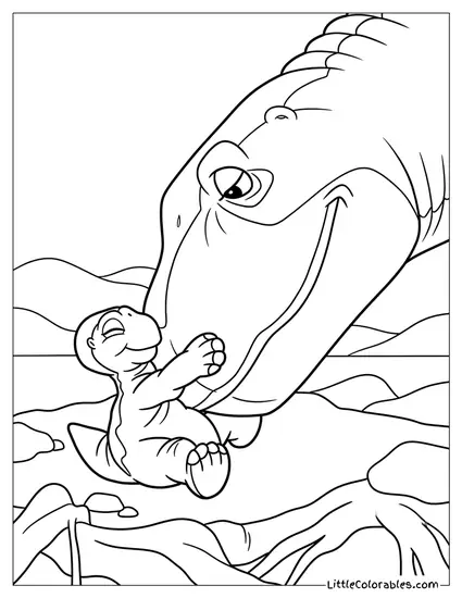 Littlefoot and His Mother Snuggling Coloring Page