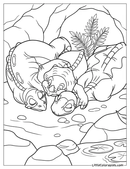 Littlefoot Cera and Spike Sleeping Together Coloring Page