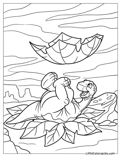 Littlefoot Playing With Big Green Leaf Coloring Page