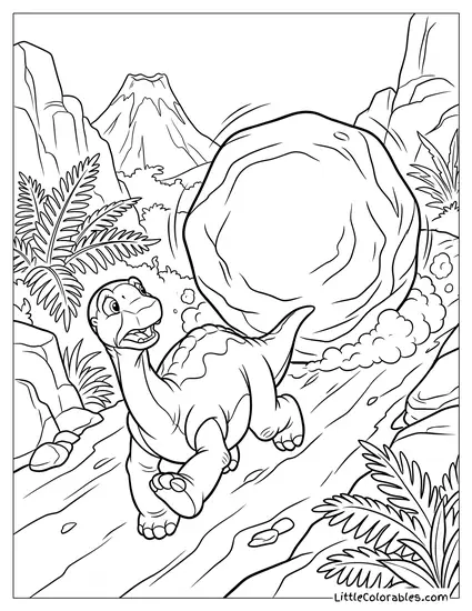 Littlefoot Running From Rolling Boulder Coloring Page