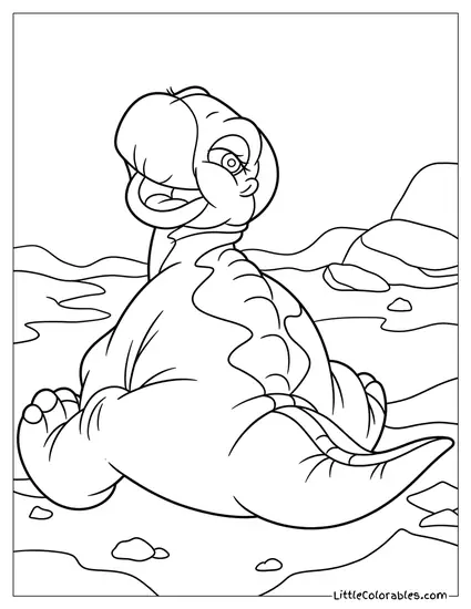 Littlefoot Sitting and Looking Over Shoulder Smiling Coloring Page