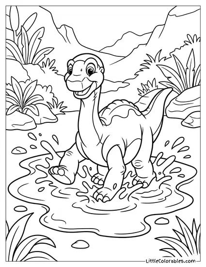 Littlefoot Splashing In Water Coloring Page