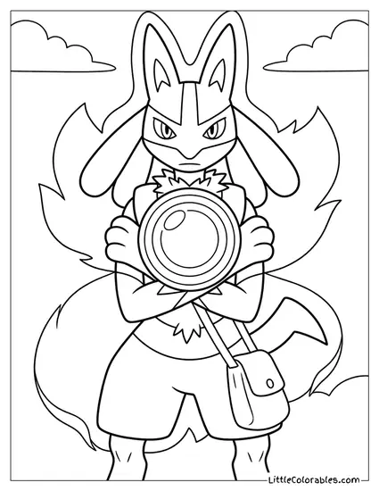 Lucario Performing Powerful Aura Sphere Attack Coloring Page