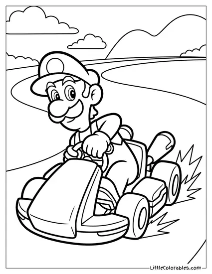 Luigi Cart Drifting Sharply Throwing Sparks Coloring Page
