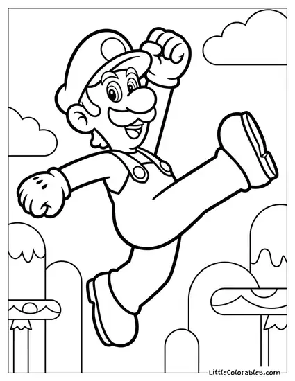 Luigi Doing High Scissor Kick Jump Coloring Page