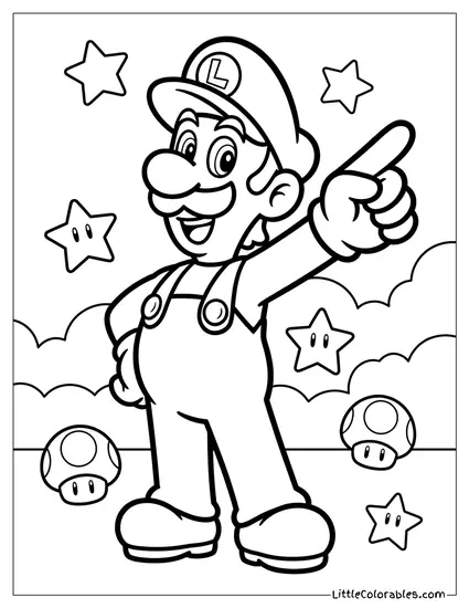 Luigi Dramatically Pointing Finger Declaring Victory Coloring Page