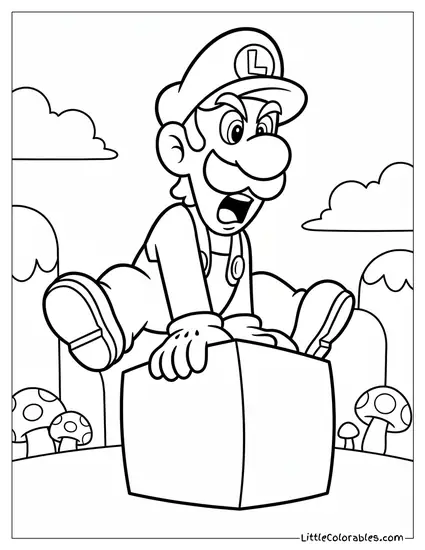 Luigi Ground Pounding Block Fierce Yell Coloring Page