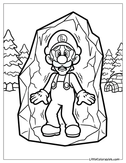 Luigi Shivering Violently Inside Ice Block Coloring Page