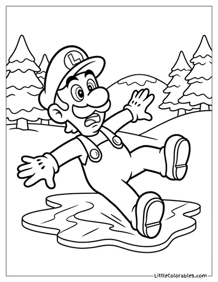 Luigi Slipping On Ice Looking Terrified Coloring Page