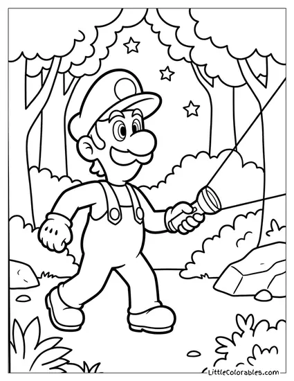 Luigi Swinging Flashlight In Pitch Dark Coloring Page