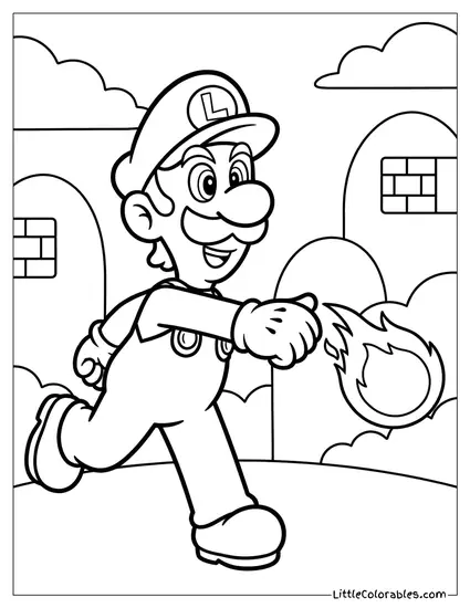 Luigi Throwing Green Fireball With Smirk Coloring Page