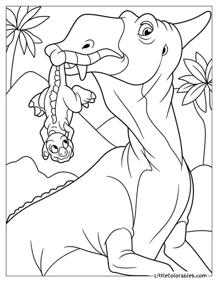Mama Swimmer Gently Holding Baby Ducky In Mouth Coloring Page