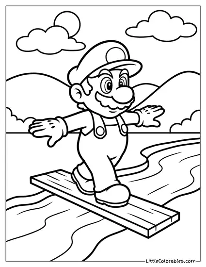 Mario Balancing On Narrow Bridge Coloring Page