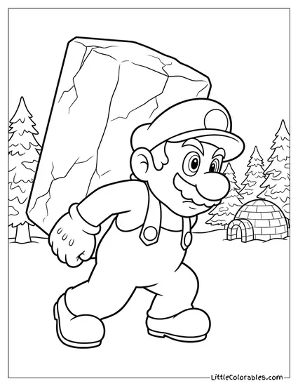 Mario Carrying Heavy Ice Block Coloring Page