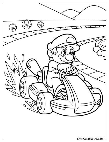 Mario Cart Drifting Throwing Sparks Coloring Page