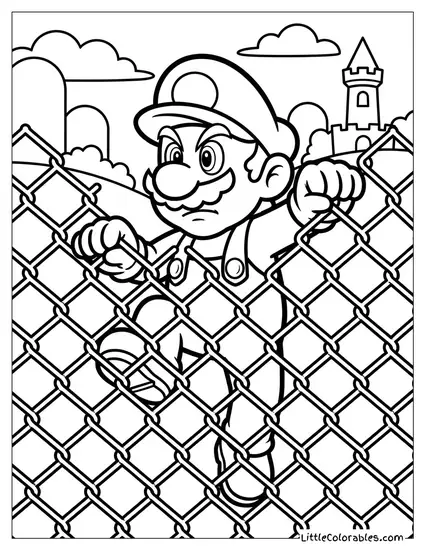 Mario Climbing Chain Link Fence Bravely Coloring Page