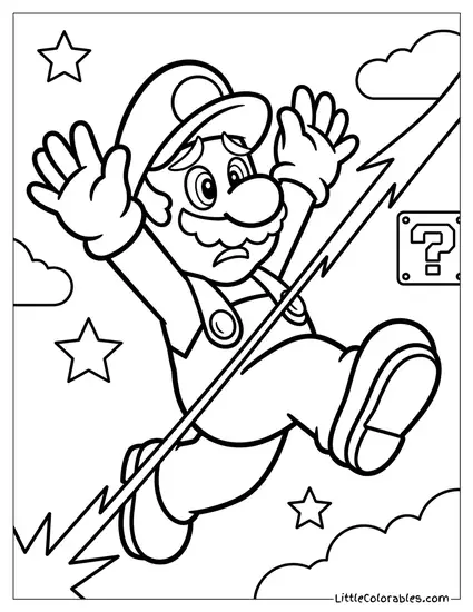 Mario Dramatically Dodging Laser Beam Coloring Page