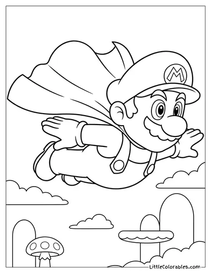 Mario Flying Fast Yellow Cape Coloring Page