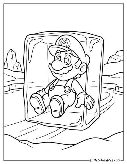 Mario Frozen Sliding On Ice Coloring Page