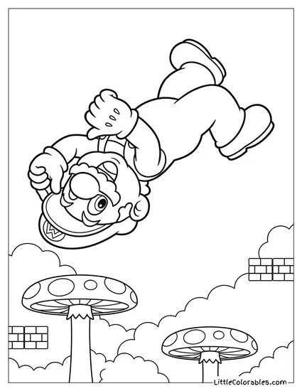 Mario Gracefully Doing Acrobatic Backflip Coloring Page