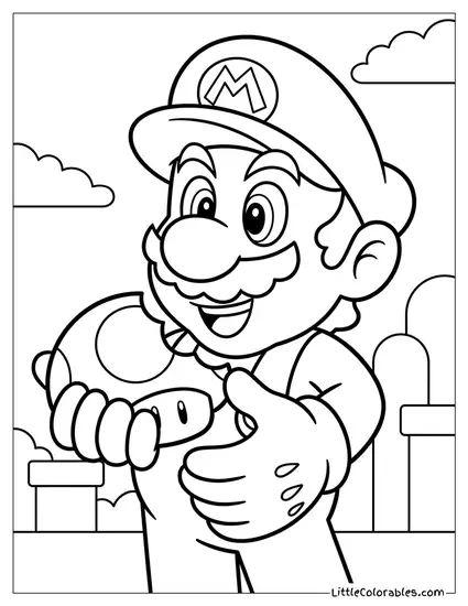 Mario Happily Eating 1 Up Mushroom Coloring Page