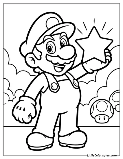 Mario Holding Glowing Super Star Coloring Page