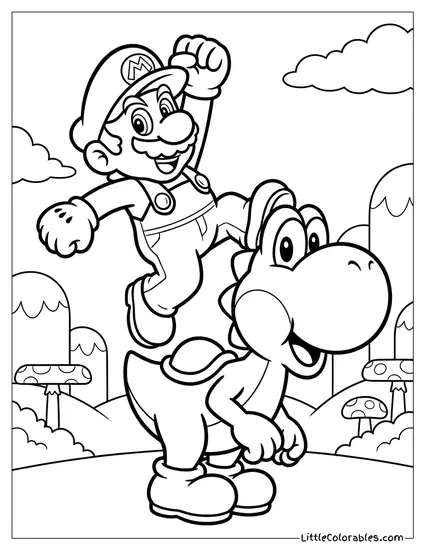 Mario Leaping Off Yoshi Back Coloring Page