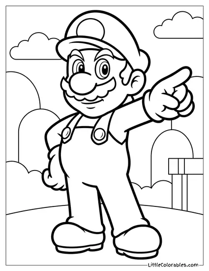 Mario Pointing Forward Very Bravely Coloring Page