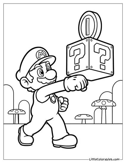 Mario Punching Floating Coin Block Coloring Page