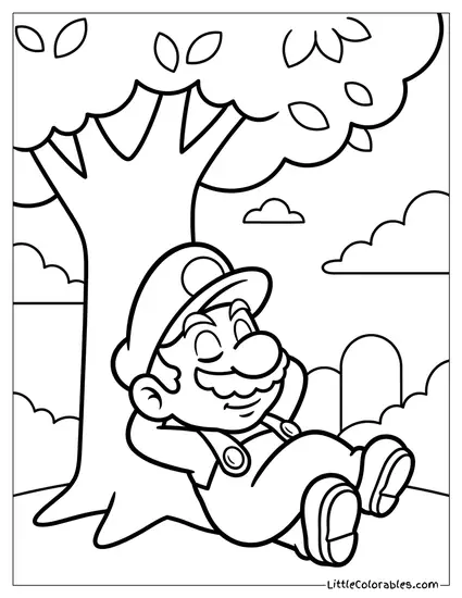 Mario Sleeping Peacefully Under Tree Coloring Page